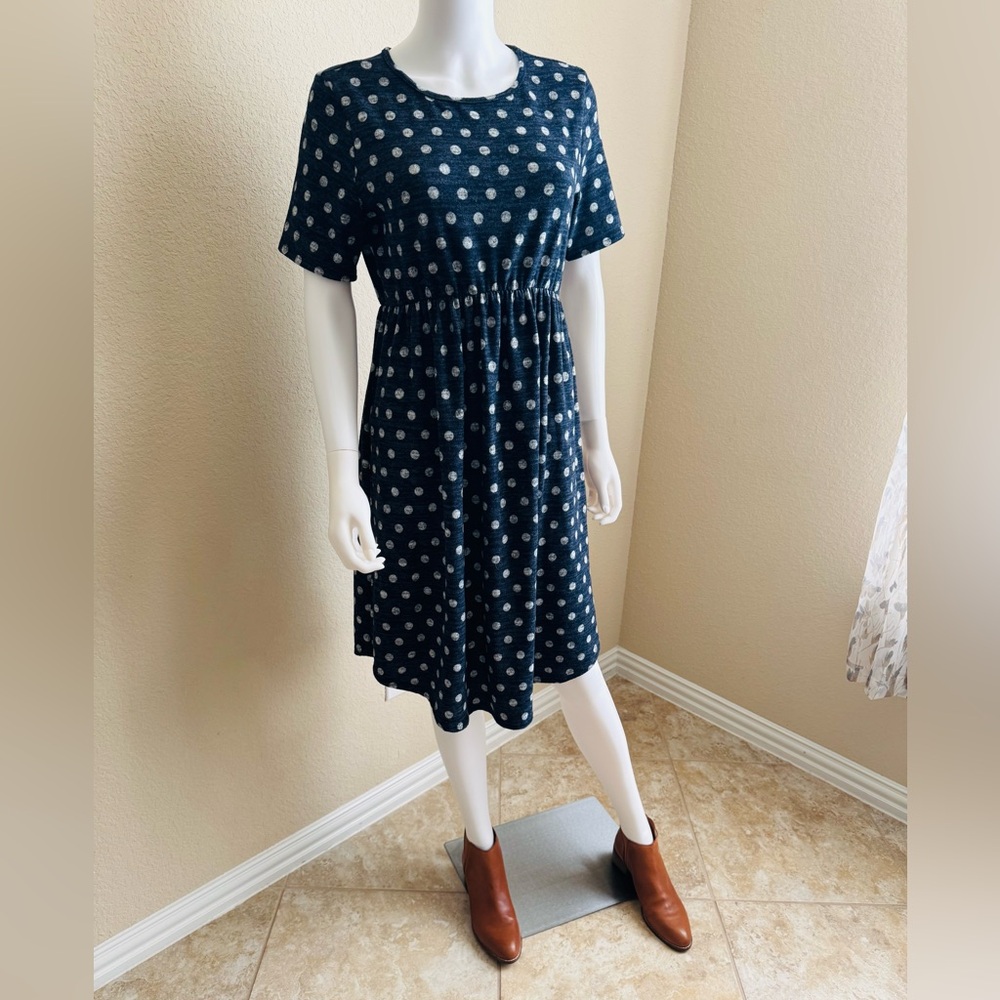 Soft, Navy Polka Dot Midi Dress